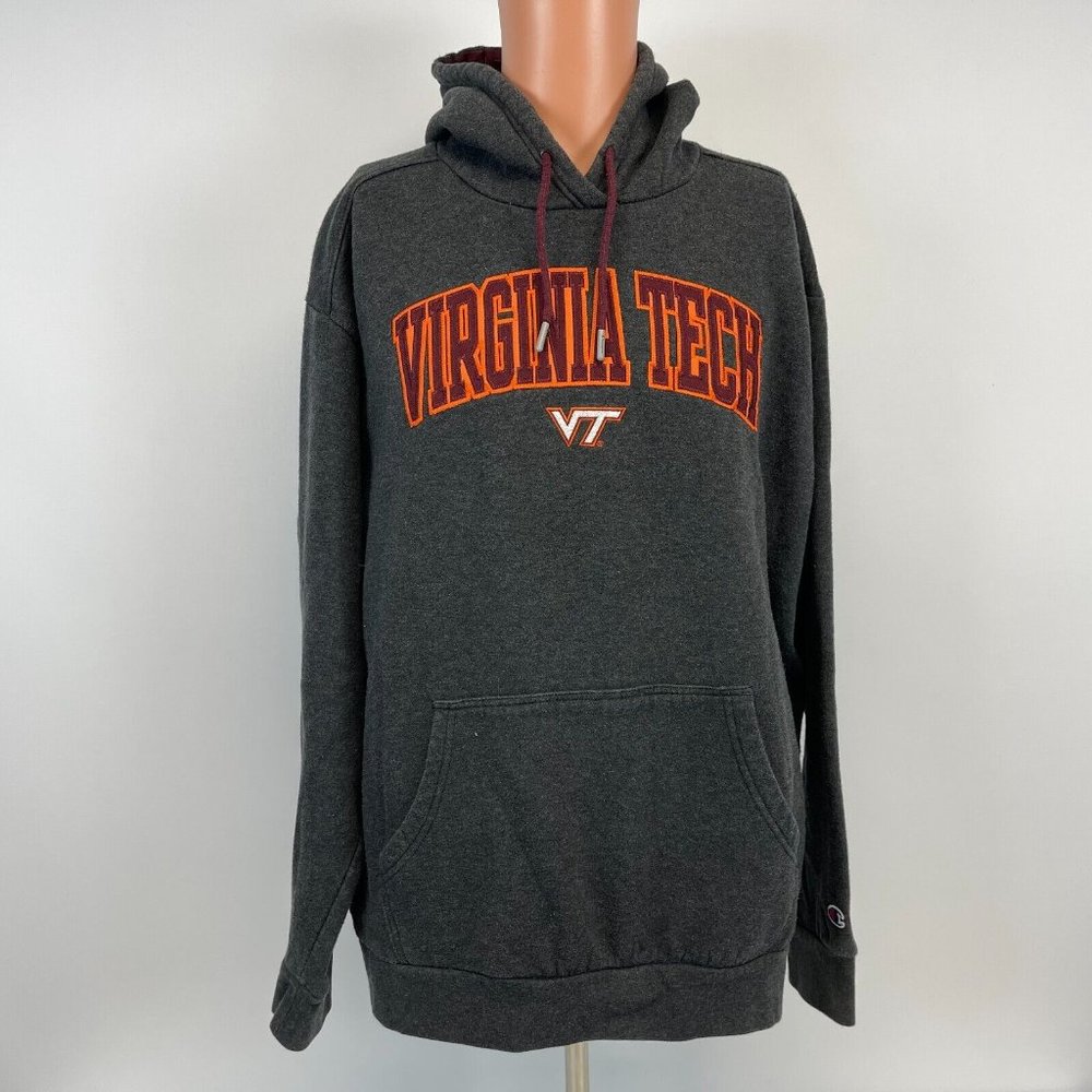 Champion Virginia Tech University Embroidered Hoodie Sweatshirt College Grey XL - Picture 2 of 5